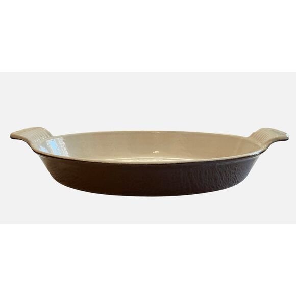 Le Creuset Enameled Cast Iron Au Gratin Casserole Baker Brown France Vtg # 20 - Picture 1 of 8